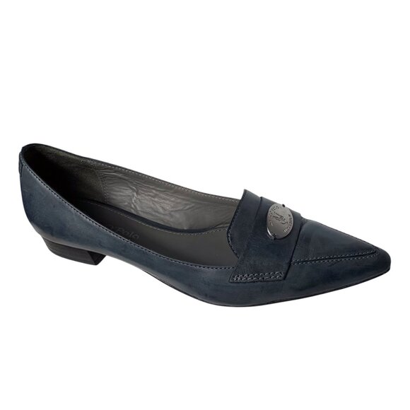 Marc O'Polo Stockholm Smoky Blue Leather Pointed Toe Flats - Picture 4 of 12